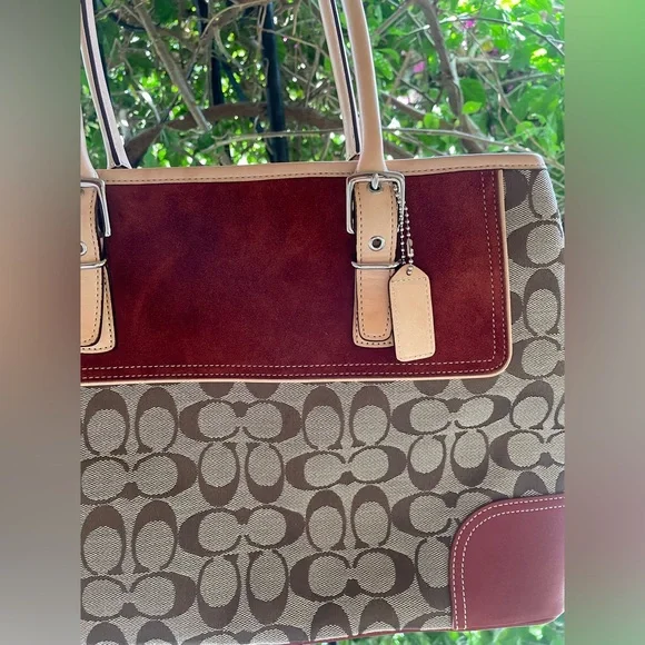 Coach, Y2K 2003 Hampton Leather, Suede, Canvas Satchel Bag, Red - Picture 8 of 17